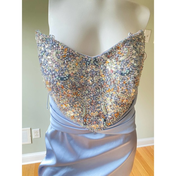 Pamella Roland Strapless Bead-Embroidered Satin Gown. Sz 8 - Picture 6 of 11